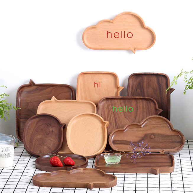 意物設計hello對話框創意餐盤實木簡約時尚現代木質點心托盤茶盤