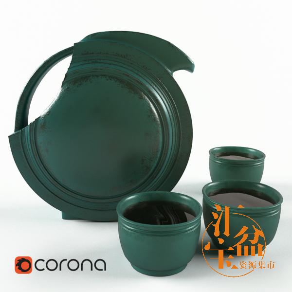 绿色时尚茶杯茶具模型
