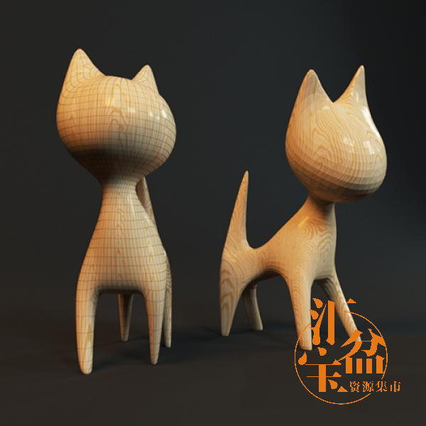 Figurine Wood a cat小猫雕像模型
