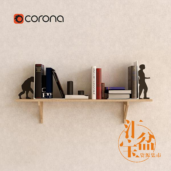 Wood shelf with books Set木质书架摆饰模型