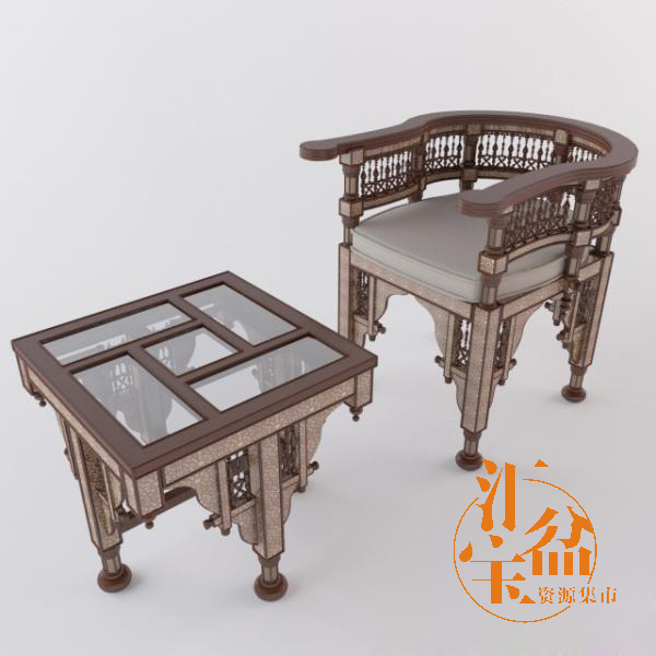 阿拉伯风格复古桌椅模型