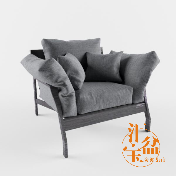 棉麻软座沙发椅3D模型