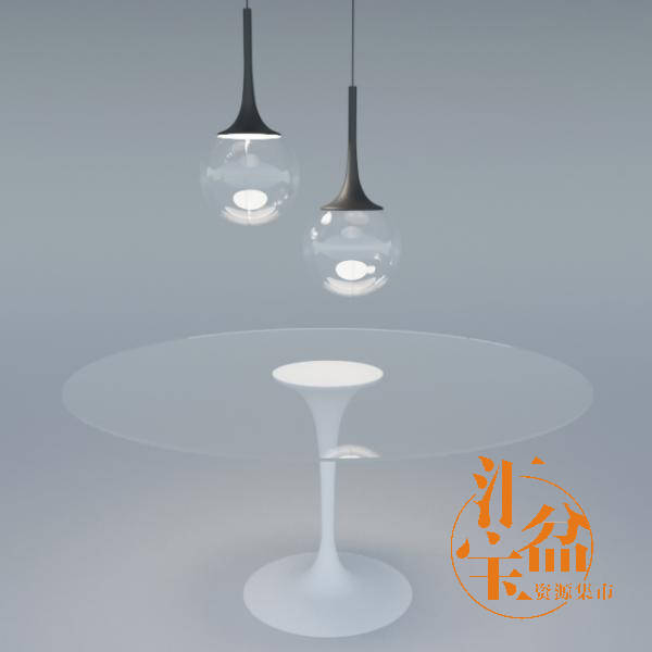 玻璃吊灯和圆桌套装3D模型