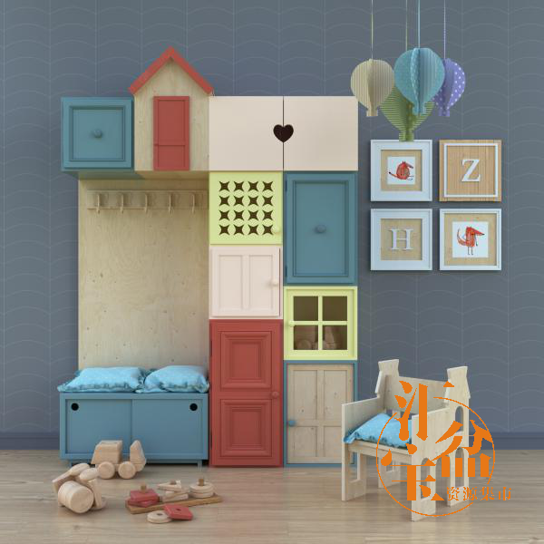  小木屋儿童房间家具3D模型