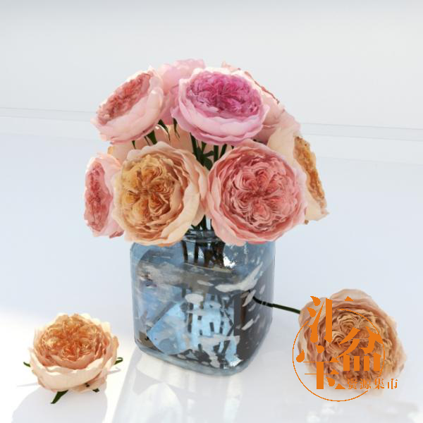 玫瑰花瓶装饰3D模型
