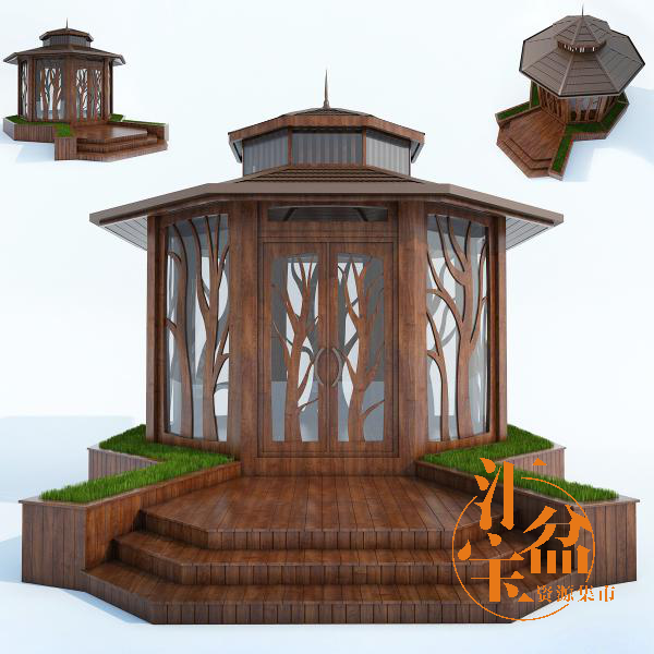 花园木质凉亭3D模型