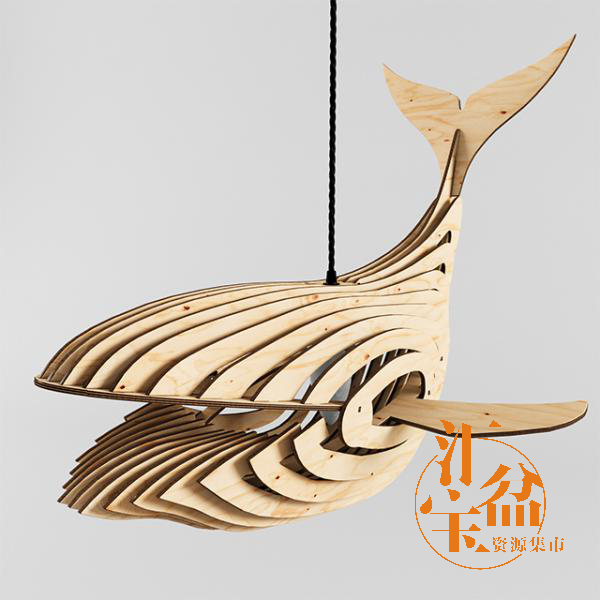 木质鲸鱼创意吊灯3D模型