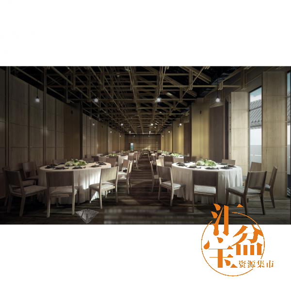 中式圆桌餐厅场景3D模型