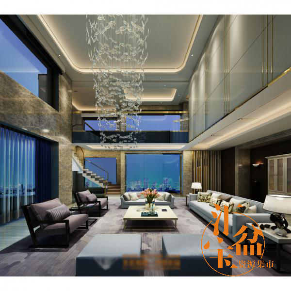 现代高级别墅客厅场景3D模型