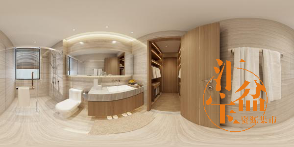 新中式文雅卫浴空间全景模型