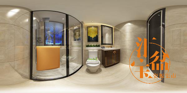 新中式时尚卫浴空间全景模型