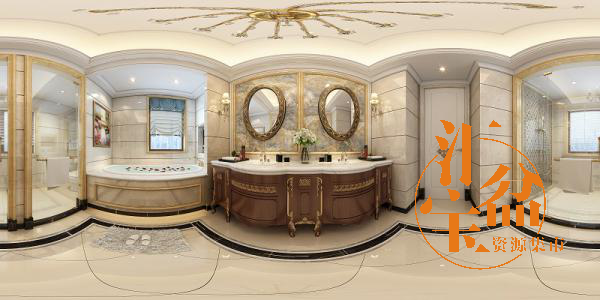 欧式奢华卫浴空间全景模型