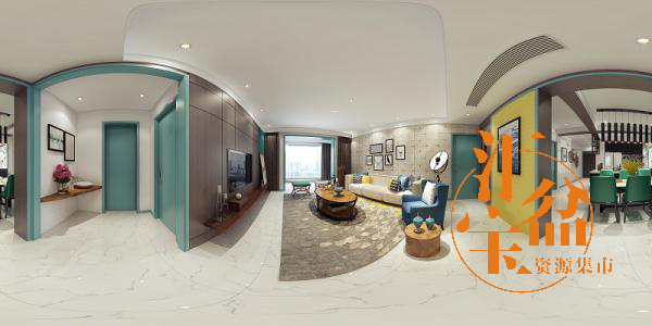 现代舒适客厅空间全景模型
