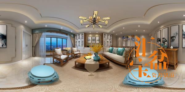新中式大雅客厅空间全景模型