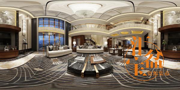 新中式富贵客厅空间全景模型