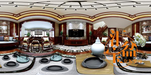 新中式古雅客厅空间全景模型
