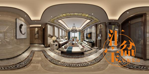 新中式豪华客厅空间全景模型