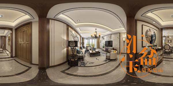 新中式简约客厅空间全景模型