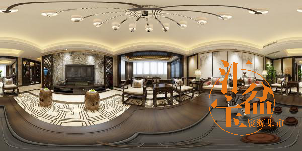 新中式精致客厅空间全景模型