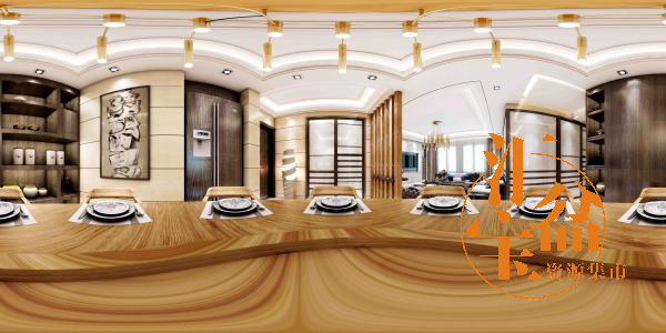 现代风格典雅餐厨空间全景模型
