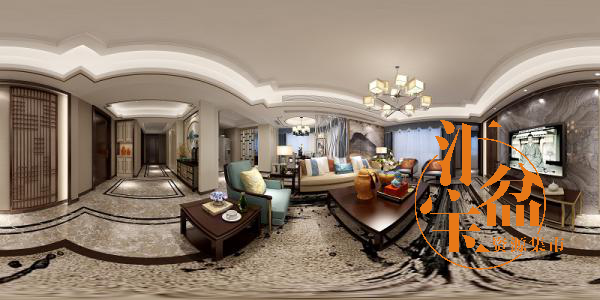 新中式现代客厅空间全景模型