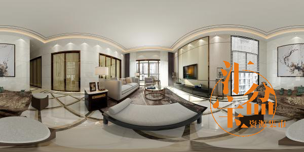 新中式雅致客厅空间全景模型