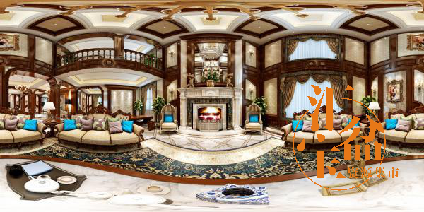 欧式顶奢客厅空间全景模型