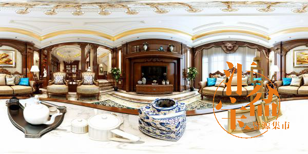 欧式古典客厅空间全景模型