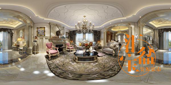 欧式富丽客厅空间全景模型