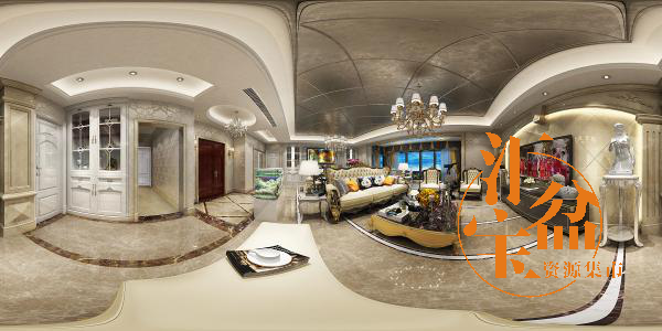 欧式华丽客厅空间全景模型