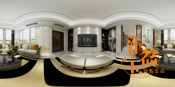 欧式精致客厅空间全景模型