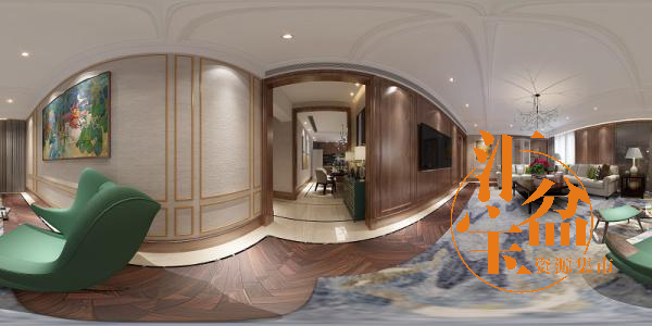 新古典复古客厅空间全景模型