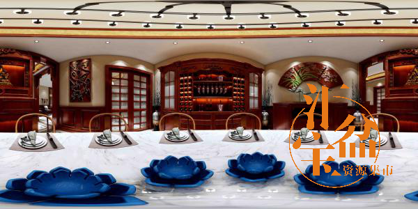 新中式大气餐厨空间全景模型