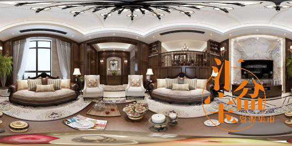 美式豪华客厅空间全景模型