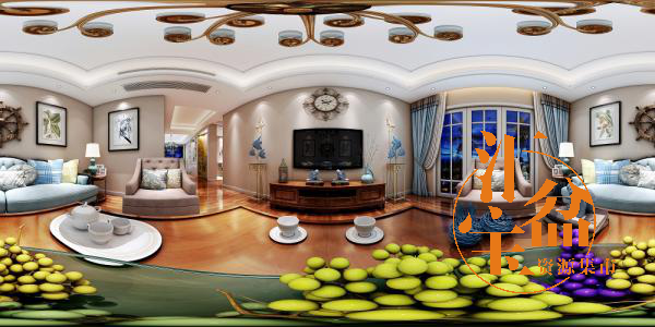 美式温馨客厅空间全景模型