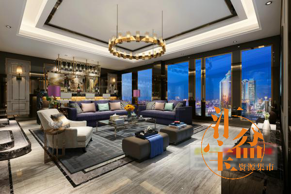現代高級豪華客廳全景模型