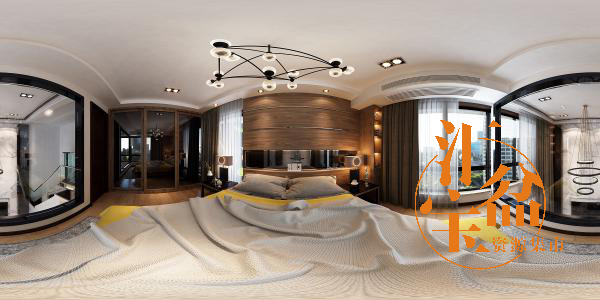 现代木质风简约卧室场景整体模型