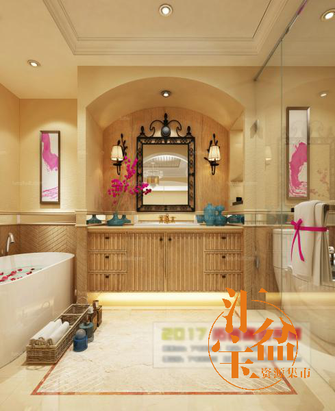 古典优雅浴室全景模型