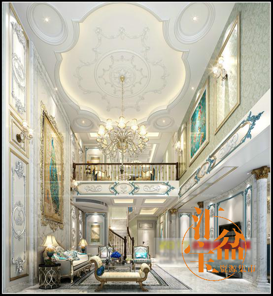 欧式经典贵族别墅客厅全景模型