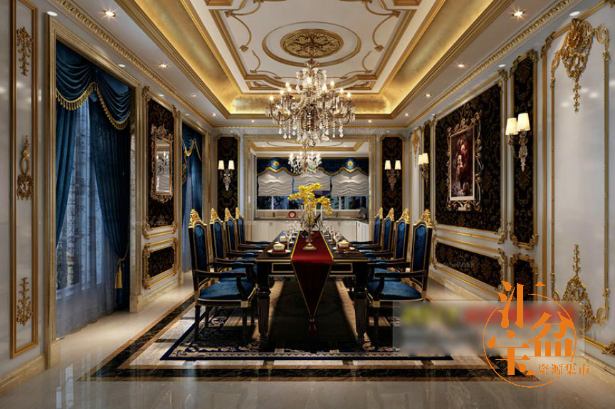 欧式皇家豪华餐厅全景模型