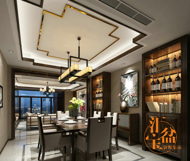 中式古典文艺情怀餐厅全景模型