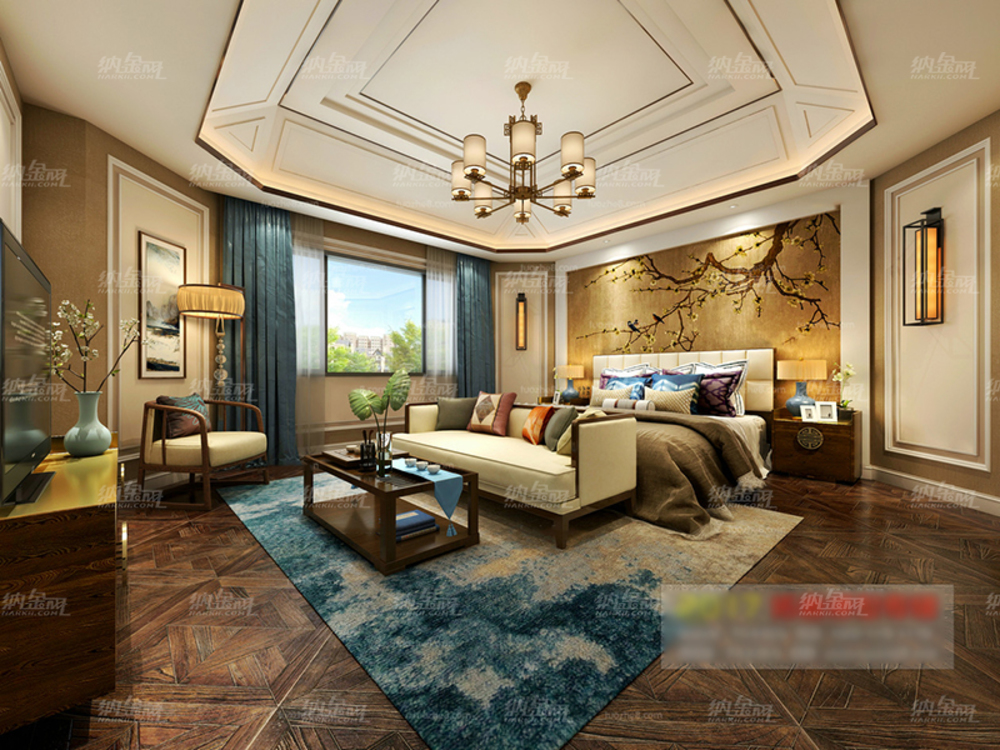 中式古典清幽淡雅卧室全景模型