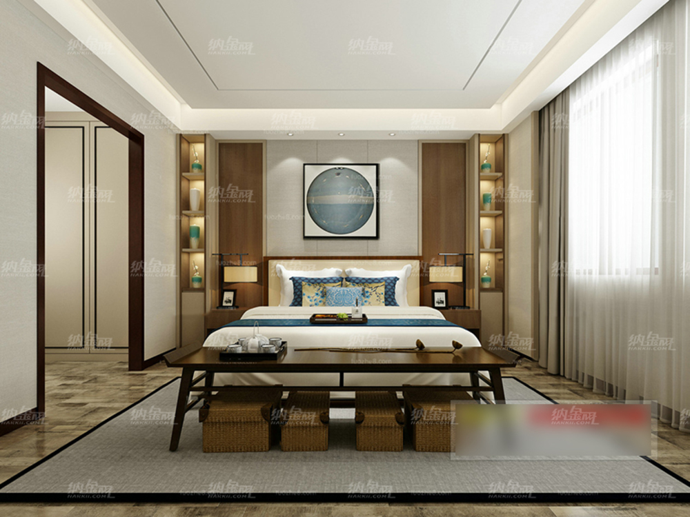 中式古典清幽别致卧室全景模型