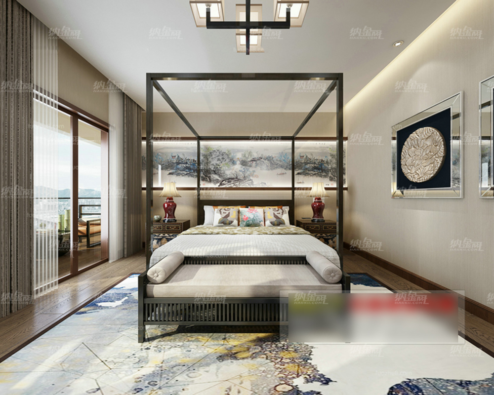 中式古典国画装饰卧室全景模型
