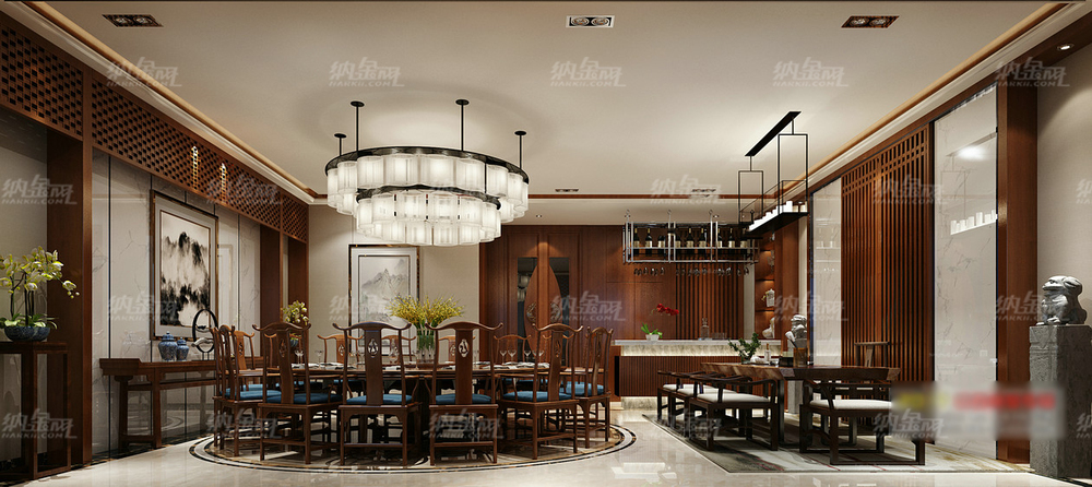 中式庄严餐厅包房场景整体模型