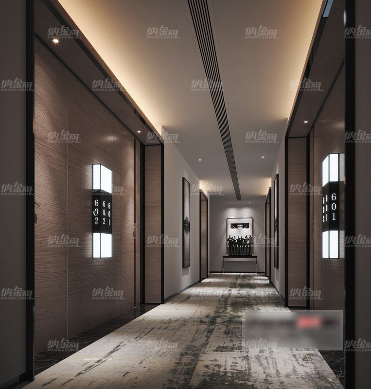 酒店个性客房走廊全景模型
