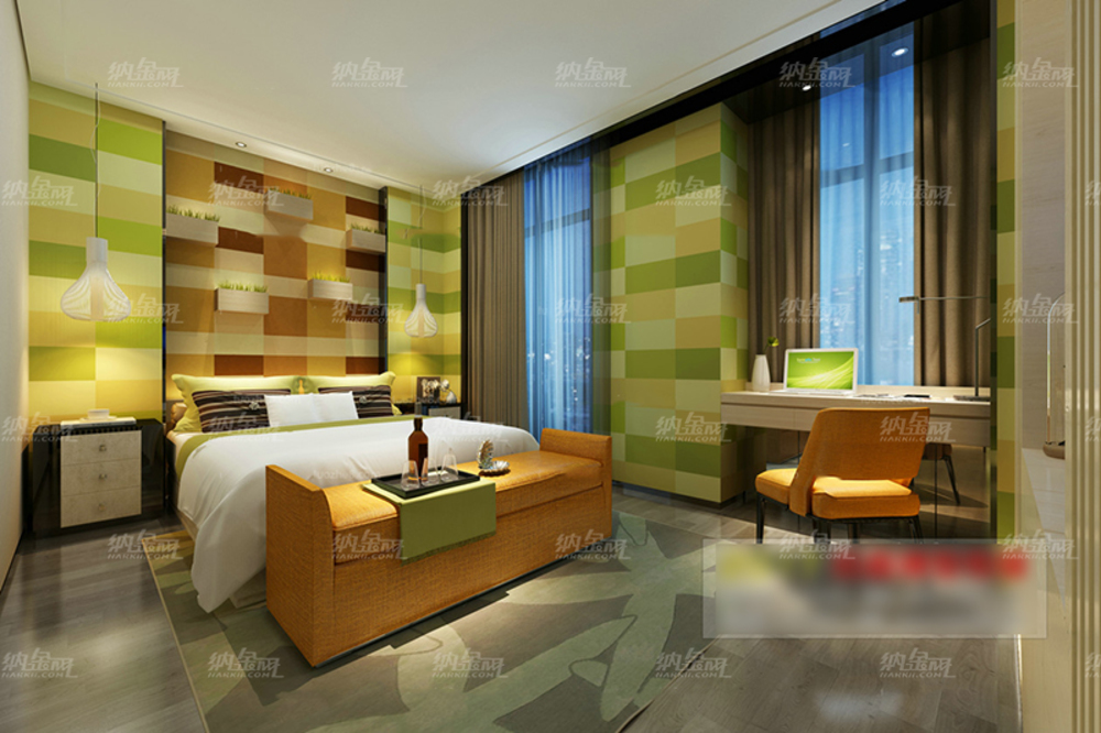 现代清新绿植卧室全景模型