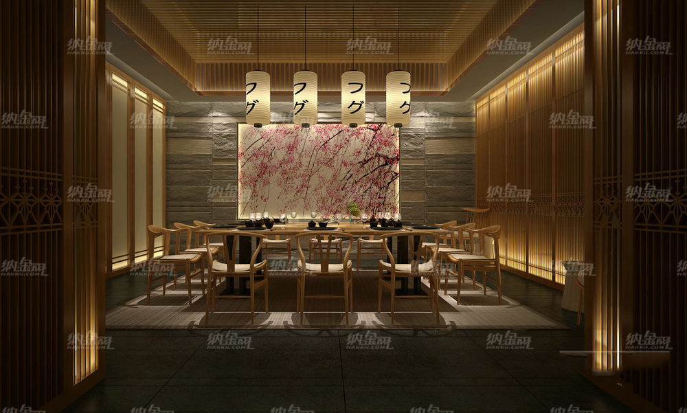 日式整潔樸素餐廳包房場景整體模型