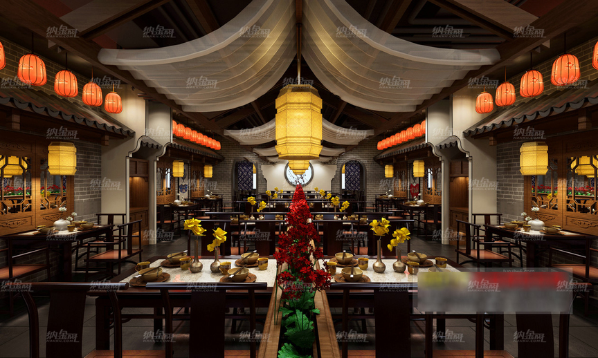 中国古韵精致中餐厅空间全景模型