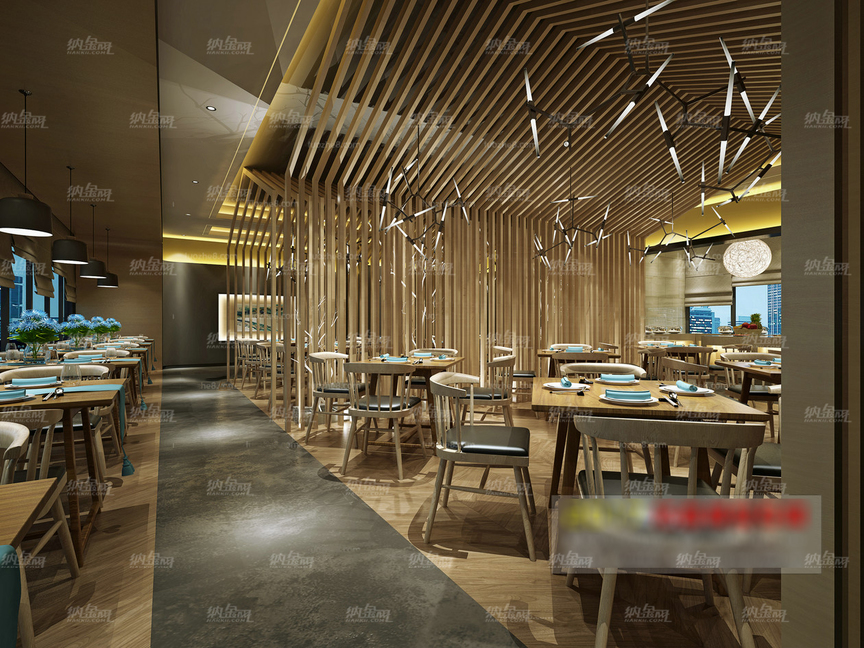 中式经典竹屋餐厅空间全景模型